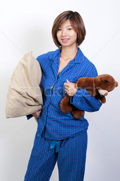 Mujer osito de peluche mujer hermosa pijama sonrisa Foto stock © piedmontphoto