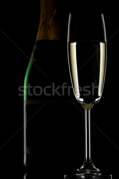 [[stock_photo]]: Champagne · flûte · bouteille · silhouette · isolé · noir