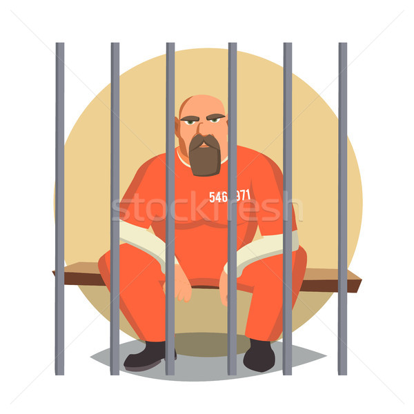 Prisoner In Jail Vector. Gangsta Man Arrested And Locked. Flat Cartoon Illustration Stock photo © pikepicture