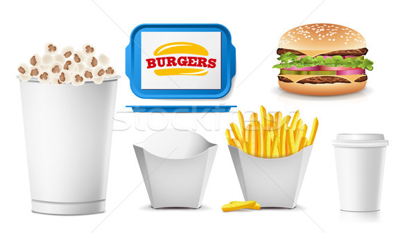 Fast Food Mock Up Set Vector. White Clean Blank. Template For Branding Design. Fast Food Packaging.  Stock photo © pikepicture