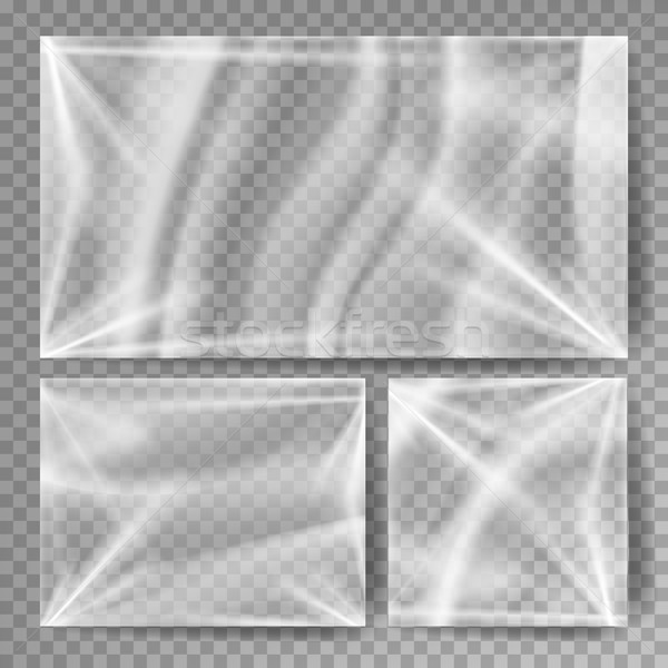 Transparent Polyethylene Vector. Stretched Glossy Plastic Warp Mock Up. Isolated On Transparent Back Stock photo © pikepicture