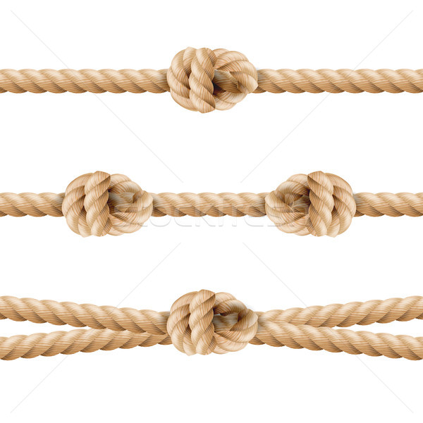 Realistic Rope Line Eith Knot. Yellow Twisted Ropes Set, Isolated On White Background. Vector Illust Stock photo © pikepicture