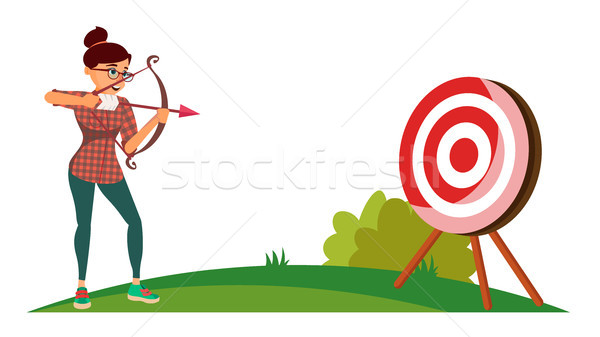 Attainment Winner Concept Vector. Business Woman Shooting From A Bow In A Target. Objective Attainme Stock photo © pikepicture
