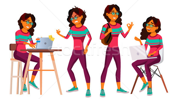 Office Worker Vector. Woman. Successful Officer, Clerk, Servant. Business Woman Worker. Arab. Face E Stock photo © pikepicture