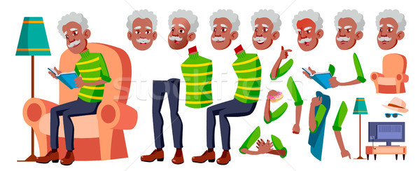 Old Man Vector. Black. Afro American. Senior Person Portrait. Elderly People. Aged. Animation Creati Stock photo © pikepicture