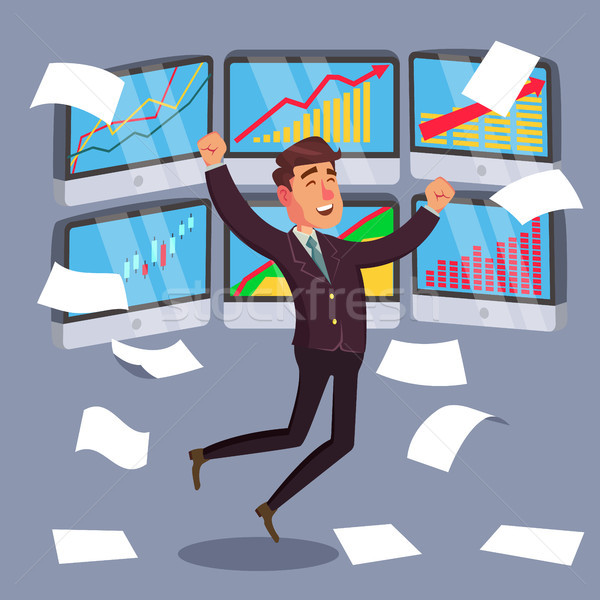 Successful Trader Vector. Stock Market Graph Diagram. Ascending Graphs. Data Analyses. Isolated On W Stock photo © pikepicture