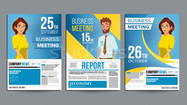 Business Meeting Poster Set Vector. Businessman And Business Woman. Invitation And Date. Conference  Stock photo © pikepicture