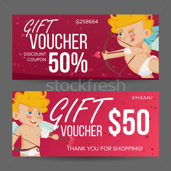 Valentine s Day Voucher Vector. Horizontal Free Banner. February 14. Valentine Cupid And Gifts. Love Stock photo © pikepicture