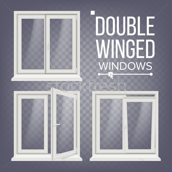 PVC Window Vector. Double-Winged. Opened And Closed. Front View. Open Plastic Glass Window. Isolated Stock photo © pikepicture