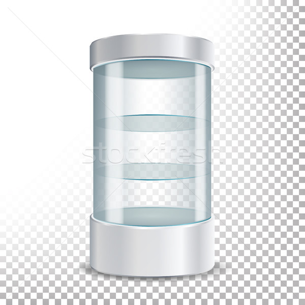Empty Glass Showcase Vector. Realistic Round Showcase For Exhibit With Shelves.Shop Expo Cylinder. I Stock photo © pikepicture