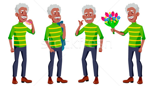Old Man Poses Set Vector. Black. Afro American. Elderly People. Senior Person. Aged. Friendly Grandp Stock photo © pikepicture
