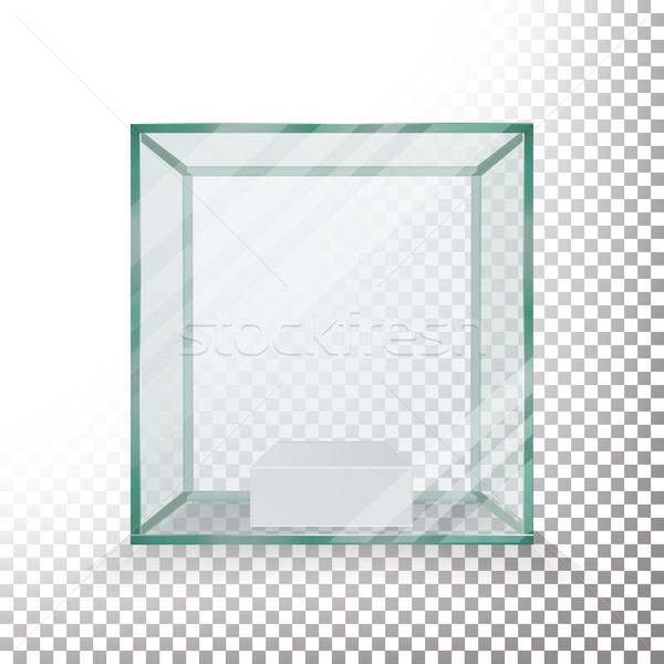 Empty Transparent Glass Box Cube Vector. Realistic Cube. Glass Showcase. Stock photo © pikepicture