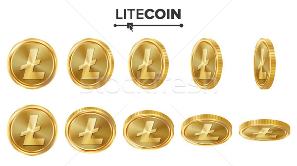 Litecoin 3D Gold Coins Vector Set. Realistic. Flip Different Angles. Digital Currency Money. Investm Stock photo © pikepicture