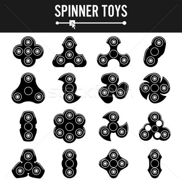 Hand Spinner Vector Labels. Black Icons Isolated. Stress Relief Toys. Fidget Spinners Emblems. Stock photo © pikepicture