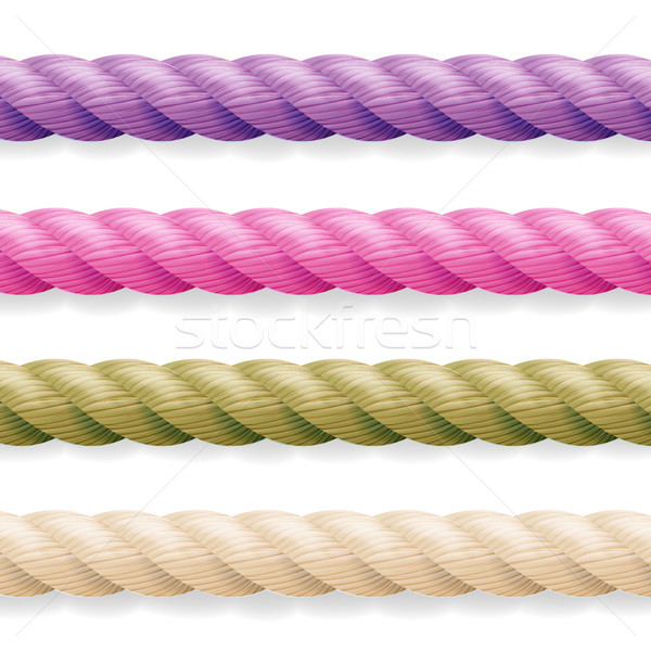 Realistic Rope Vector. Different Color Thickness 3d Rope Line Set Multicolored Twisted Nautical Cord Stock photo © pikepicture