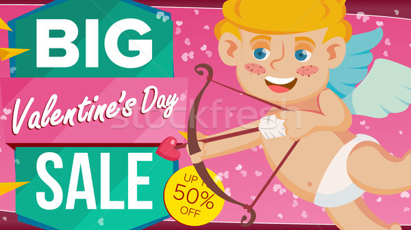 Valentine s Day Sale Banner Vector. Happy Cupid. Design For Web, Flyer, February 14 Card, Advertisin Stock photo © pikepicture