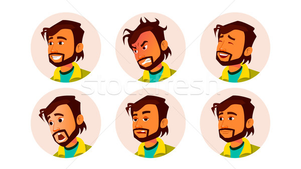 Man Avatar People Vector. Facial Emotions. Default Placeholder. Indian Colored Member. Angry, Smile. Stock photo © pikepicture