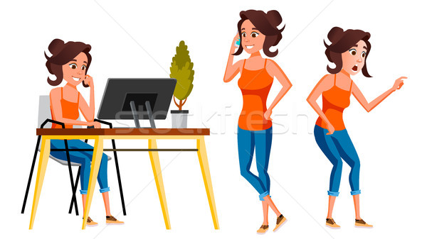 Stockfoto: Kantoormedewerker · vector · vrouw · moderne · werknemer · business
