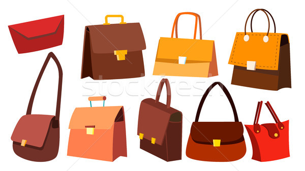 Leather Bag Set Vector. Woman Retro Vintage Fashion Accessories. Handbag Luxury. Isolated Cartoon Il Stock photo © pikepicture