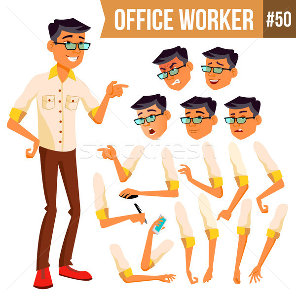 Office Worker Vector. Korean, Thai, Vietnamese. Face Emotions, Various Gestures. Animation. Business Stock photo © pikepicture