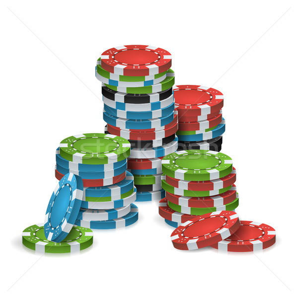 Poker Chips Stacks Vector. Plastic. White, Red, Black, Blue, Green Casino Chips Illustration. Poker  Stock photo © pikepicture