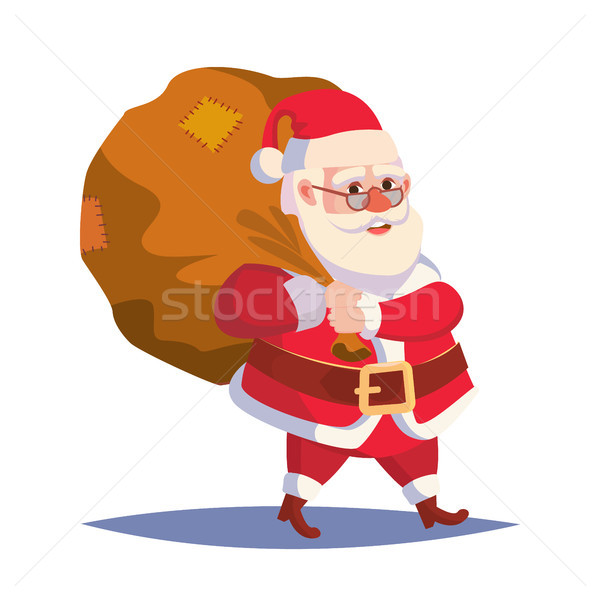 Santa Claus Carrying Big Sack With Gifts Vector. Classic Santa In Red Suit. Good For Flyer, Card, Po Stock photo © pikepicture