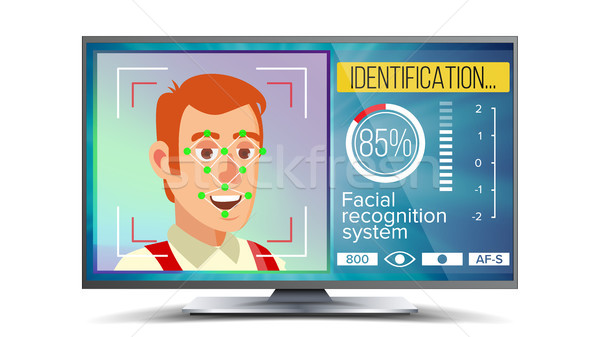 Foto stock: Cara · reconocimiento · identificación · vector · tecnología · Screen