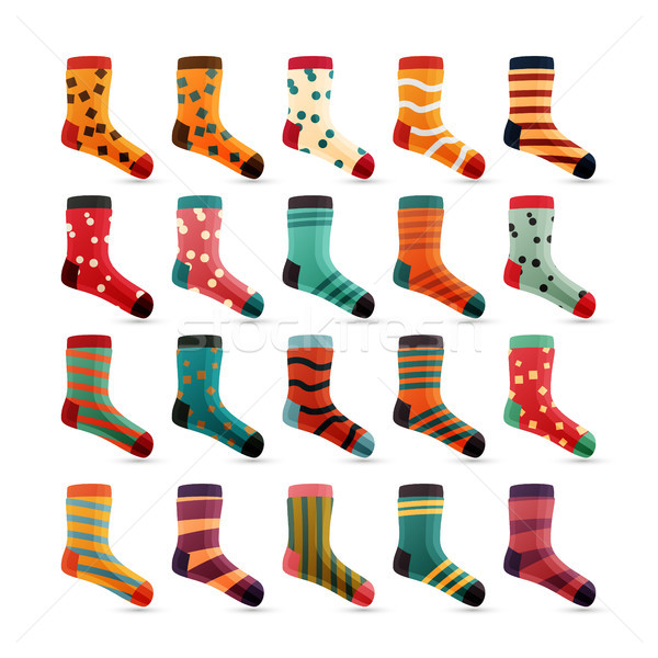 Child Socks Icons Vector. Colorful Cute Icons. Sock Set Isolated On White Background. Cotton Wear Co Stock photo © pikepicture