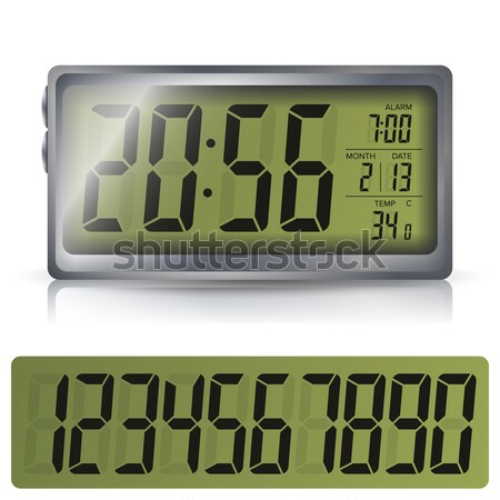 Alarm Digital Clock Vector. Black Numbers, Metallic Body. Illustration Isolated On White Stock photo © pikepicture