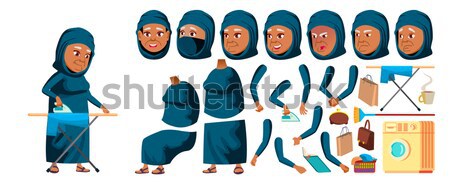 Teen Girl Vector. Animation Creation Set. Face Emotions, Gestures. Caucasian, Positive. Animated. Fo Stock photo © pikepicture