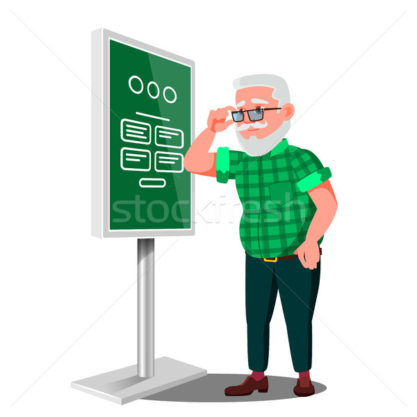 Old Man Using ATM, Digital Terminal Vector. Interactive Informational Kiosk. Electronic Self Service Stock photo © pikepicture