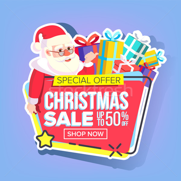 Christmas Sale Sticker Vector. Santa Claus. Shopping Concept. Black Friday Holiday Cheap Sign. Disco Stock photo © pikepicture