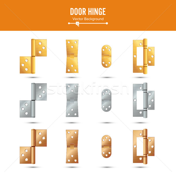 Door Hinge Vector. Set Classic And Industrial Ironmongery Isolated On White Background. Simple Entry Stock photo © pikepicture