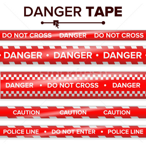 Danger Tape Vector. Red And White. Warning Tape Strips. Realistic Plastic Police Danger Tapes Set Is Stock photo © pikepicture