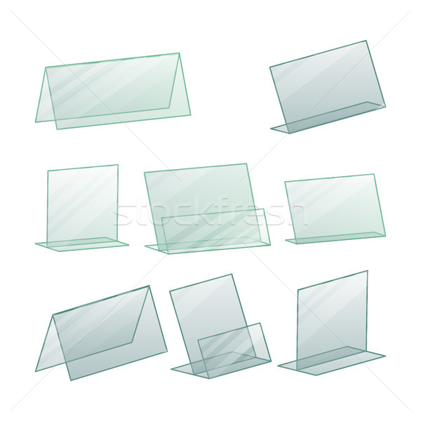 Acrylic Advertising Stand Holder Vector. Advertising Stand Holder For Paper. Transparent Plastic Sta Stock photo © pikepicture