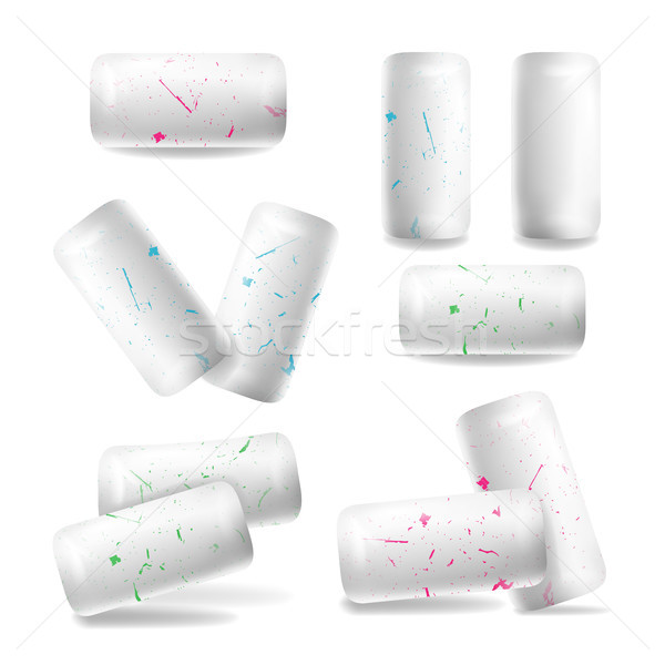 White Chewing Gums Vector. Realistic Chewing Gum. Red, Green, Blue Inclusions. Isolated Illustration Stock photo © pikepicture