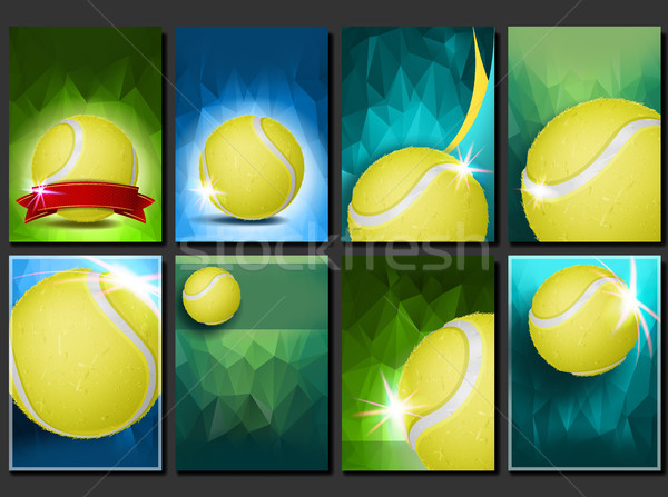 Tennis Poster Set Vector. Empty Template For Design. Promotion. Court, Tennis Ball. Modern Flyer Tou Stock photo © pikepicture