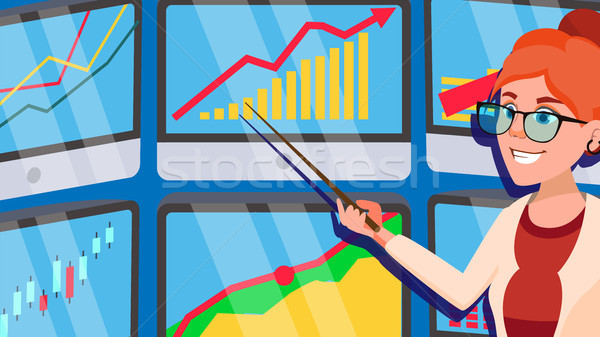 Broker weiblichen Vektor Charts Daten Handel Stock foto © pikepicture