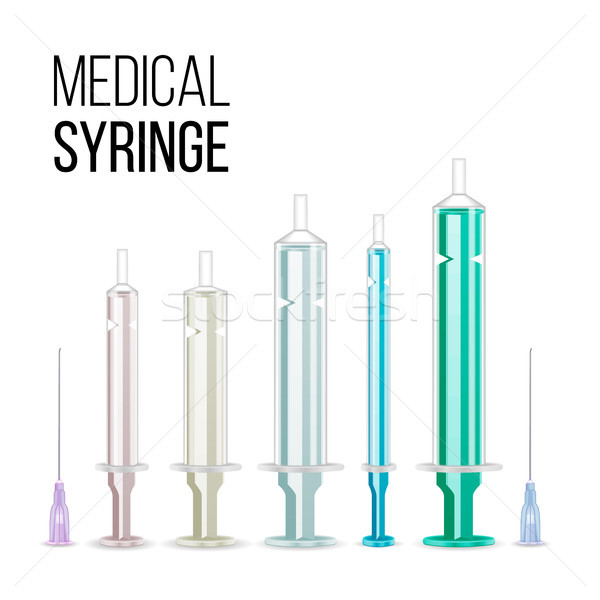 Stock photo: Vector Plastic Medical Syringe For Injection Isolated 3d Realistic Illustration. Transparent Backgro