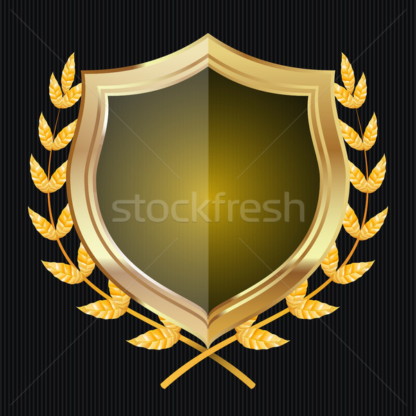 Stock photo: Golden Shield With Laurel Wreath. Vector Illustration