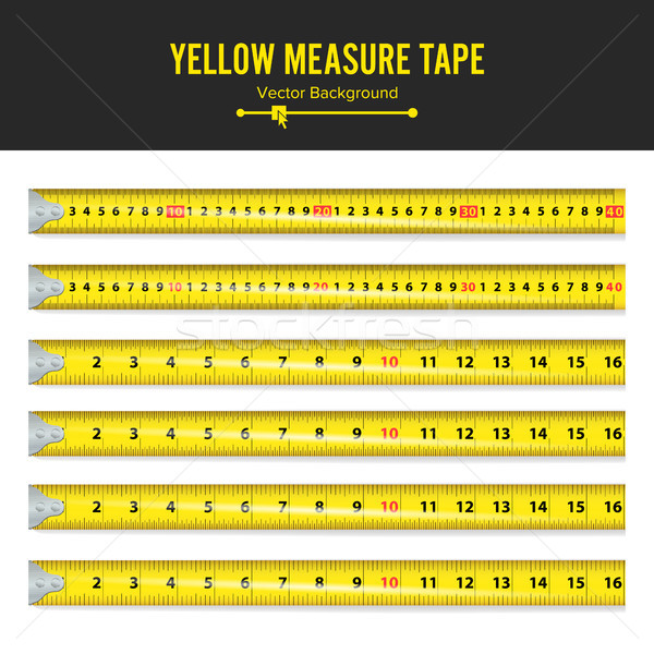Yellow Measure Tape Vector. Measure Tool Equipment In Inches. Several Variants, Proportional Scaled. Stock photo © pikepicture