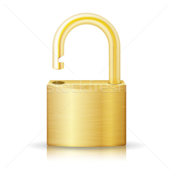 Unlocked Lock Security Yellow Icon Isolated On White. Gold Realistic Protection Privacy Sign Stock photo © pikepicture