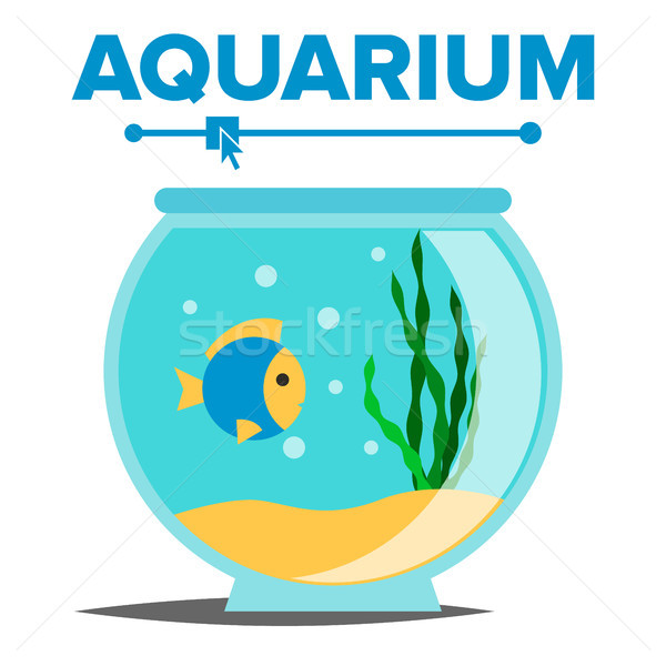 Stock photo: Aquarium Cartoon Vector. Fish Home Glass Tank. Fish Habitat House Underwater Tank Bowl. Isolated Fla
