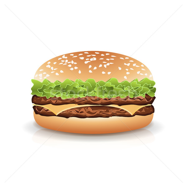 Fast Food Realistic Burger Vector. Hamburger Fast Food Sandwich Emblem Realistic Isolated On White B Stock photo © pikepicture