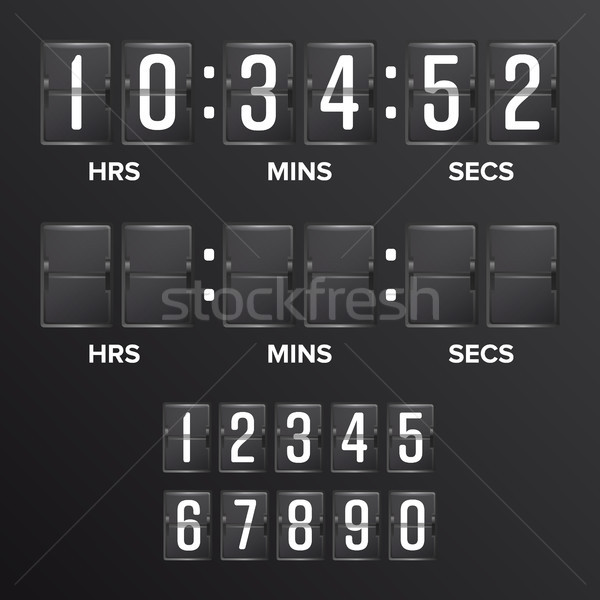Flip Countdown Timer Vector. Analog Black Scoreboard Digital Timer Blank. Hours, Minutes, Seconds. T Stock photo © pikepicture