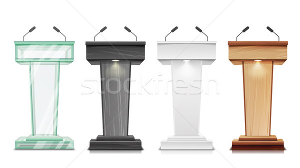 Tribune Set Vector. Podium Rostrum Stand With Microphones. Business Presentation Or Conference, Deba Stock photo © pikepicture
