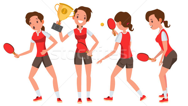 Tênis de mesa mulher jovem jogador vetor bola ping-pong Foto stock © pikepicture