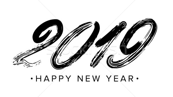 2019 Sign Vector. Grunge Calligraphy. Hand Drawn Lettering. Card Design Template. Black Numbers Isol Stock photo © pikepicture