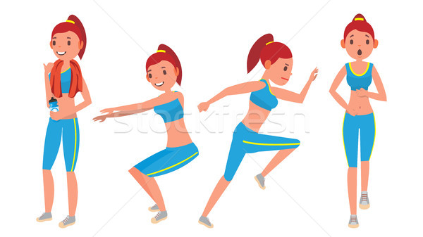 Fitness Girl Vector. Set. Various Views. Aerobic And Exercises. Full Body Workout. Female Fitness. F Stock photo © pikepicture