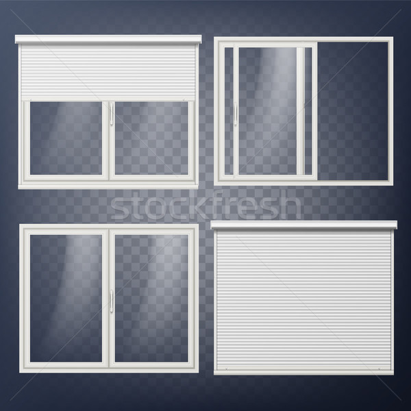 Plastic Door Vector. Sliding. White Roller Shutter. Opened And Closed. Energy Saving. PVC Profile. I Stock photo © pikepicture